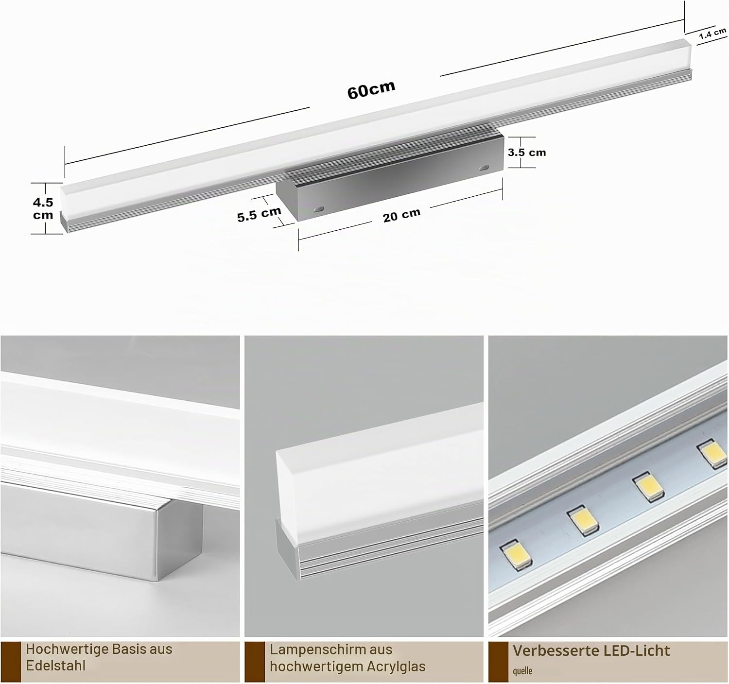 Moderne LED-Spiegelleuchte 60cm IP44 - 3 Lichtfarben - bis zu 60% Rabatt