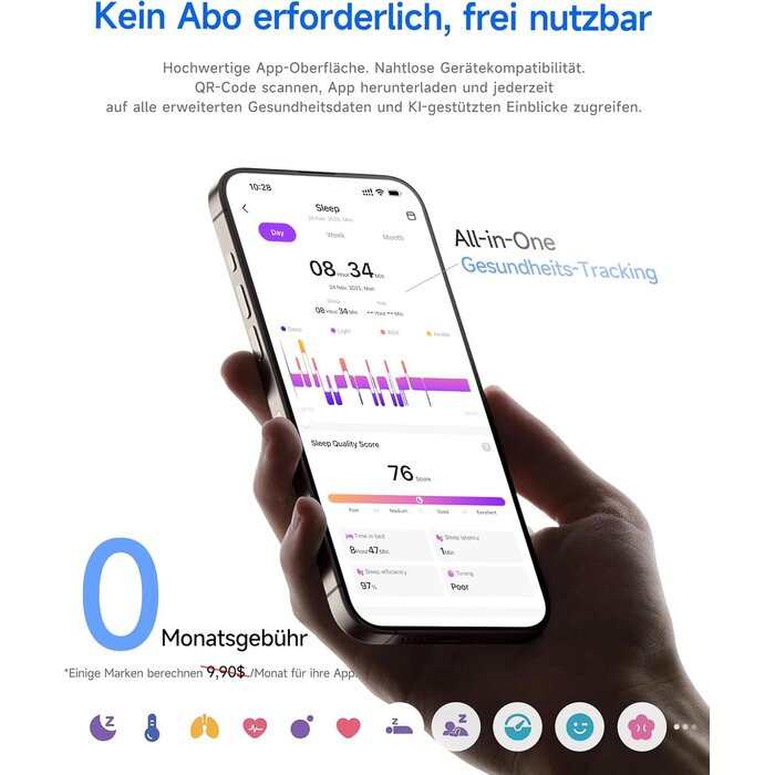Hou Smart Ring Fitness-Tracker - Größe 57 - Schwarz - Bis zu 61% Rabatt