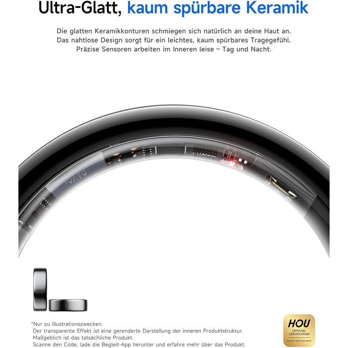 Hou Smart Ring Fitness-Tracker - Größe 57 - Schwarz - Bis zu 61% Rabatt