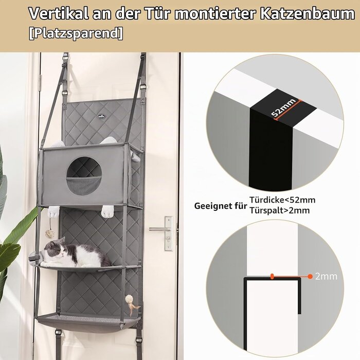 Türhängender Kratzbaum 4 Etagen - Platzsparend - Grau - bis zu 46% Rabatt