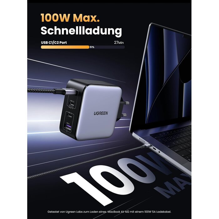 100W USB-C Ladegerät mit 4 Ports - GaN Technologie - bis zu 33% reduziert
