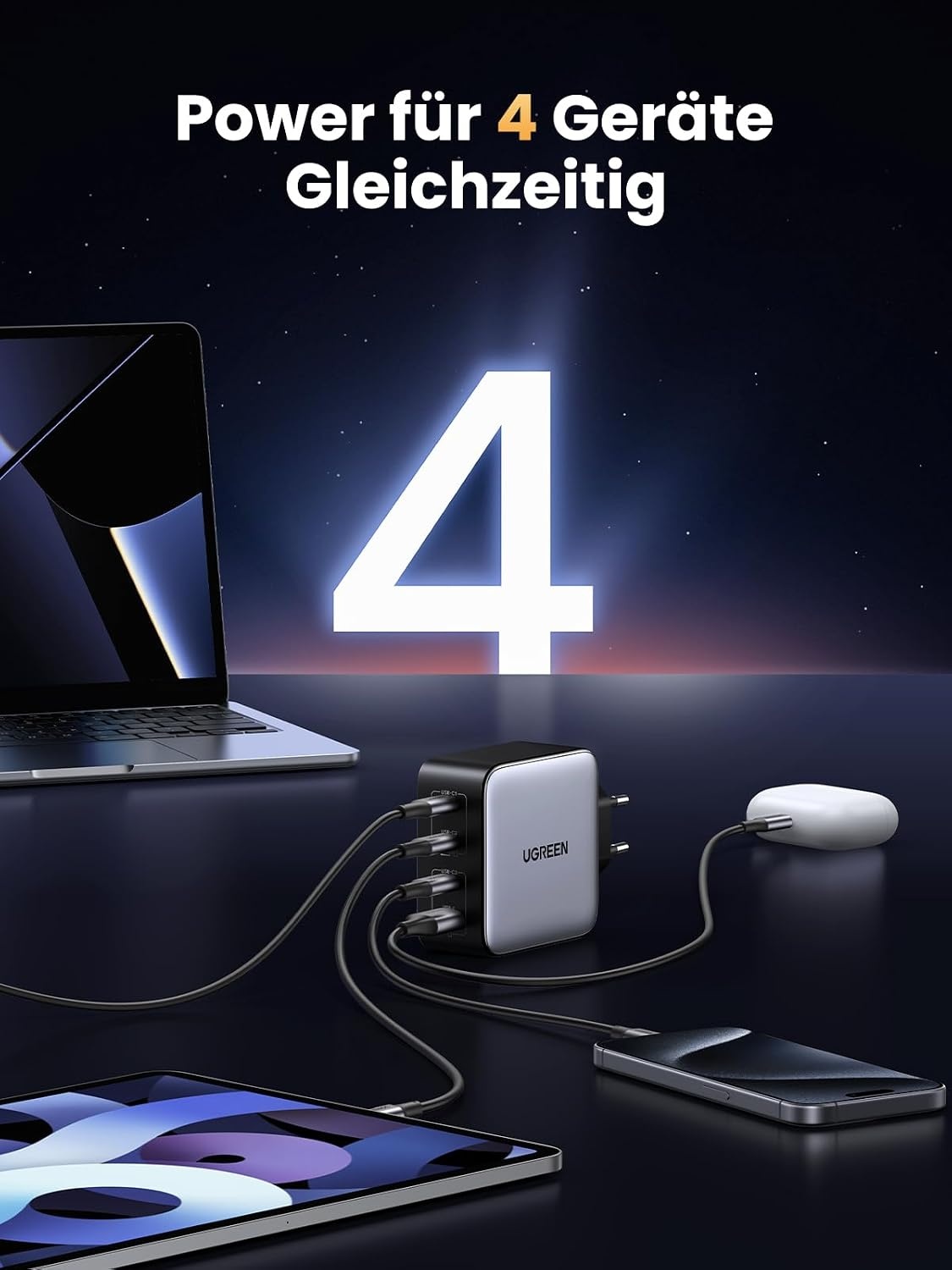 100W USB-C Ladegerät mit 4 Ports - GaN Technologie - bis zu 33% reduziert