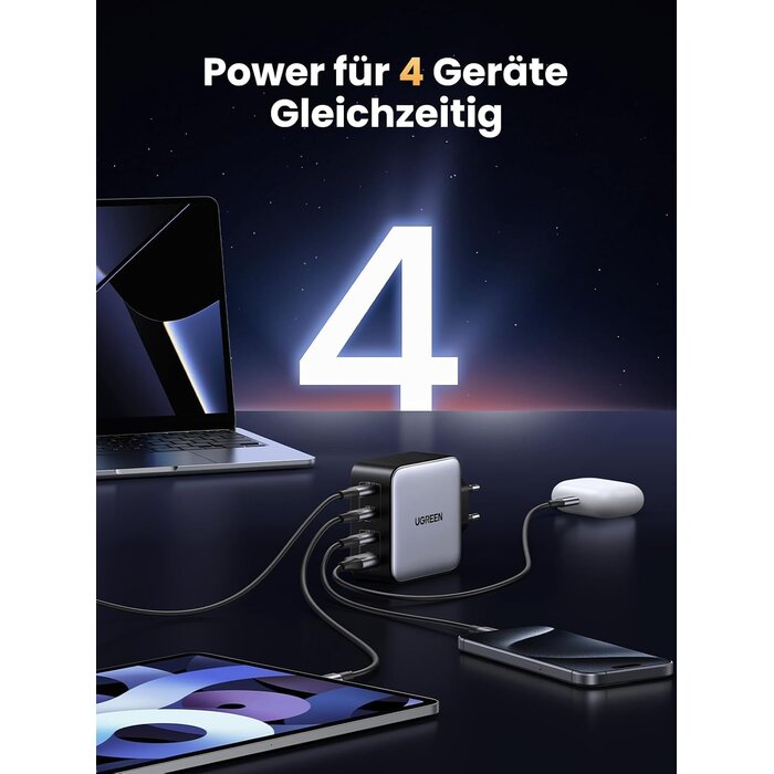 100W USB-C Ladegerät mit 4 Ports - GaN Technologie - bis zu 33% reduziert