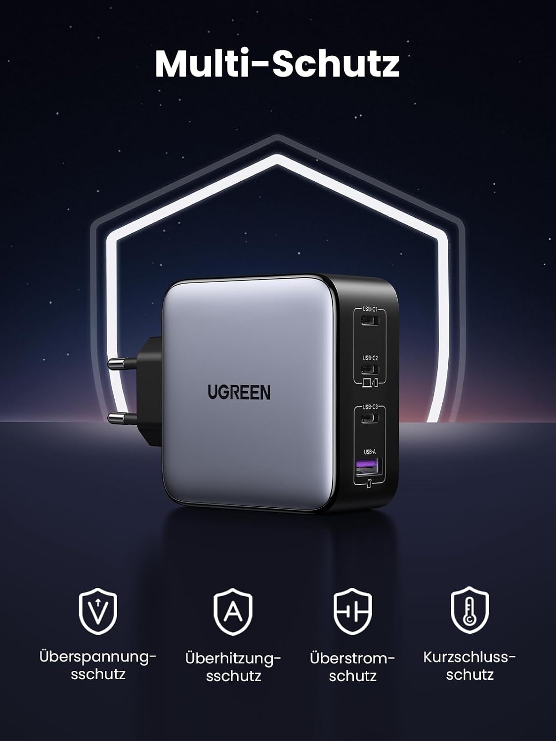 100W USB-C Ladegerät mit 4 Ports - GaN Technologie - bis zu 33% reduziert