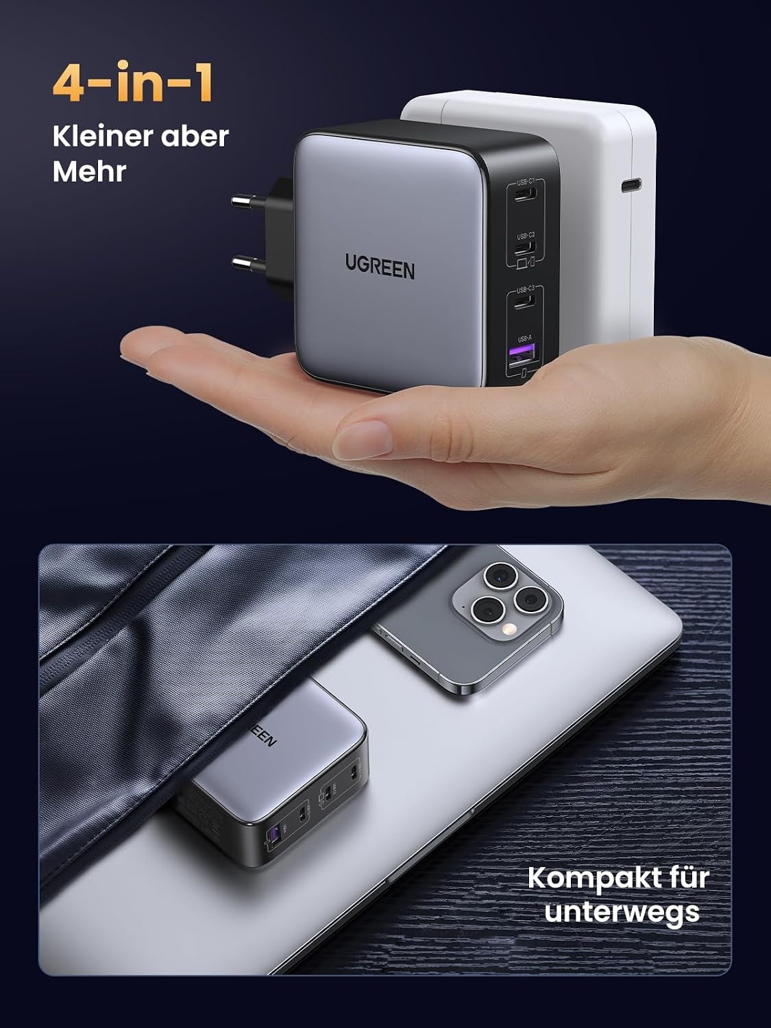 100W USB-C Ladegerät mit 4 Ports - GaN Technologie - bis zu 33% reduziert
