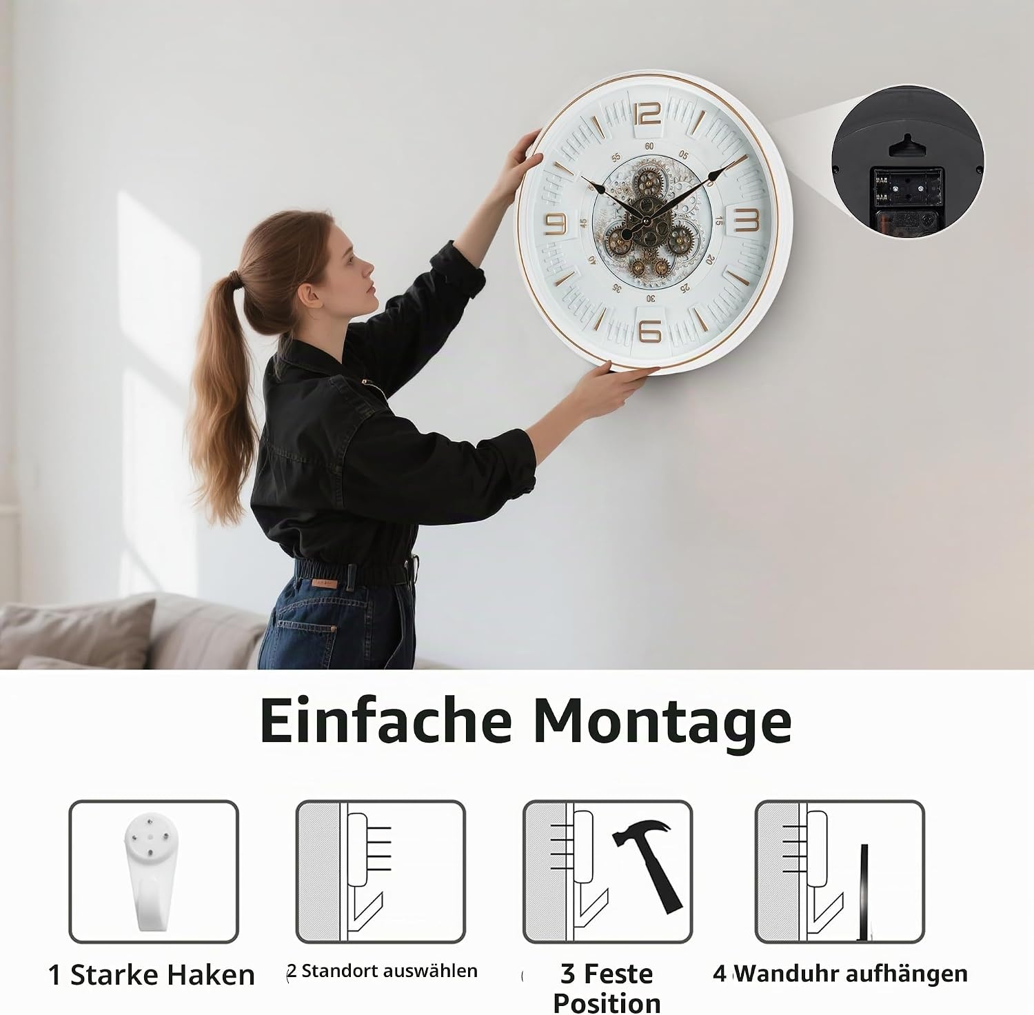 Industrie-Wanduhr mit beweglichen Zahnrädern 50 cm - bis zu 62% Rabatt