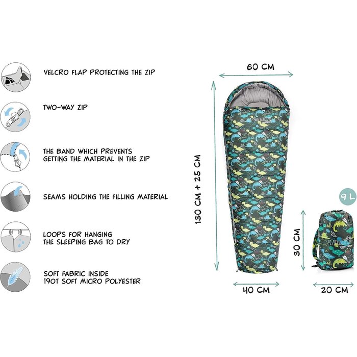 Kinderschlafsack Mumienform Dino-Design - Bis zu 32% günstiger