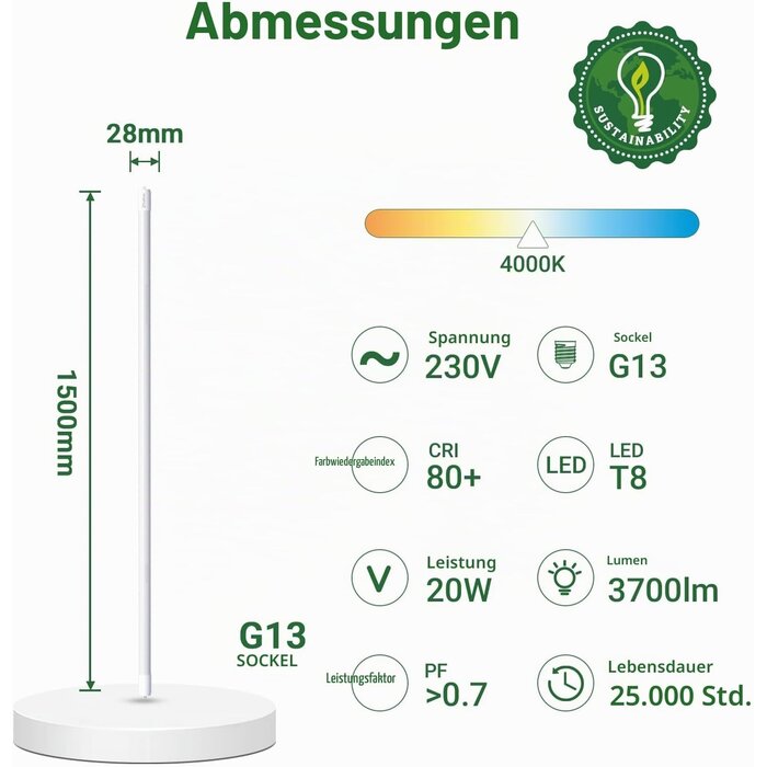 6x LED T8 Leuchtstoffröhren 150cm 20W 4000K - bis zu 63% günstiger
