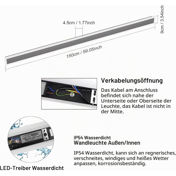 Moderne LED Wandleuchte 150cm IP54 Warmweiß - jetzt bis zu 61% reduziert