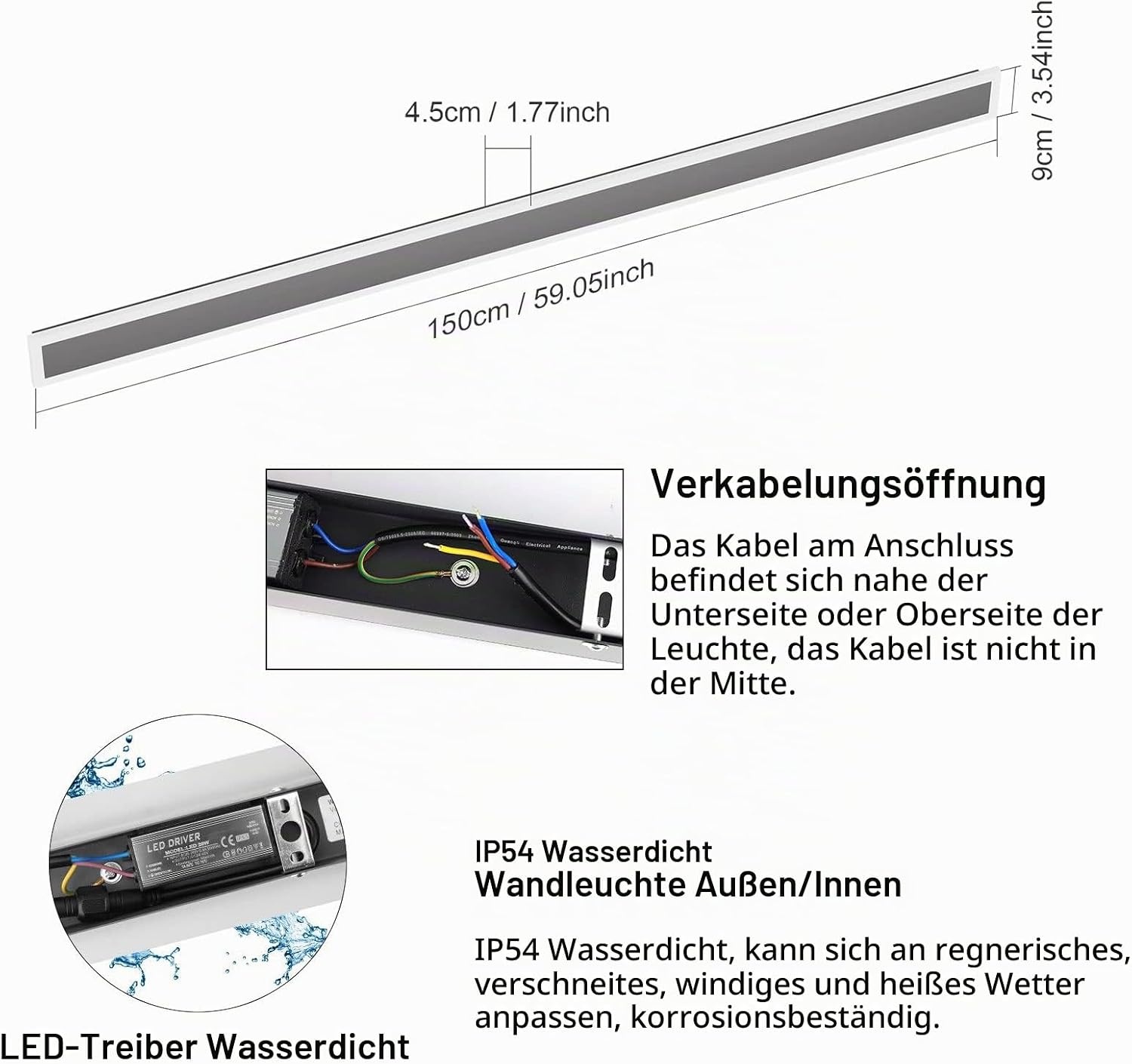 Moderne LED Wandleuchte 150cm IP54 Warmweiß - jetzt bis zu 61% reduziert