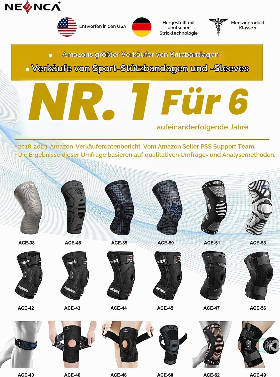 Neenca Medizinische Kniebandage - Stabilisierend & Atmungsaktiv - bis zu 59% Rabatt
