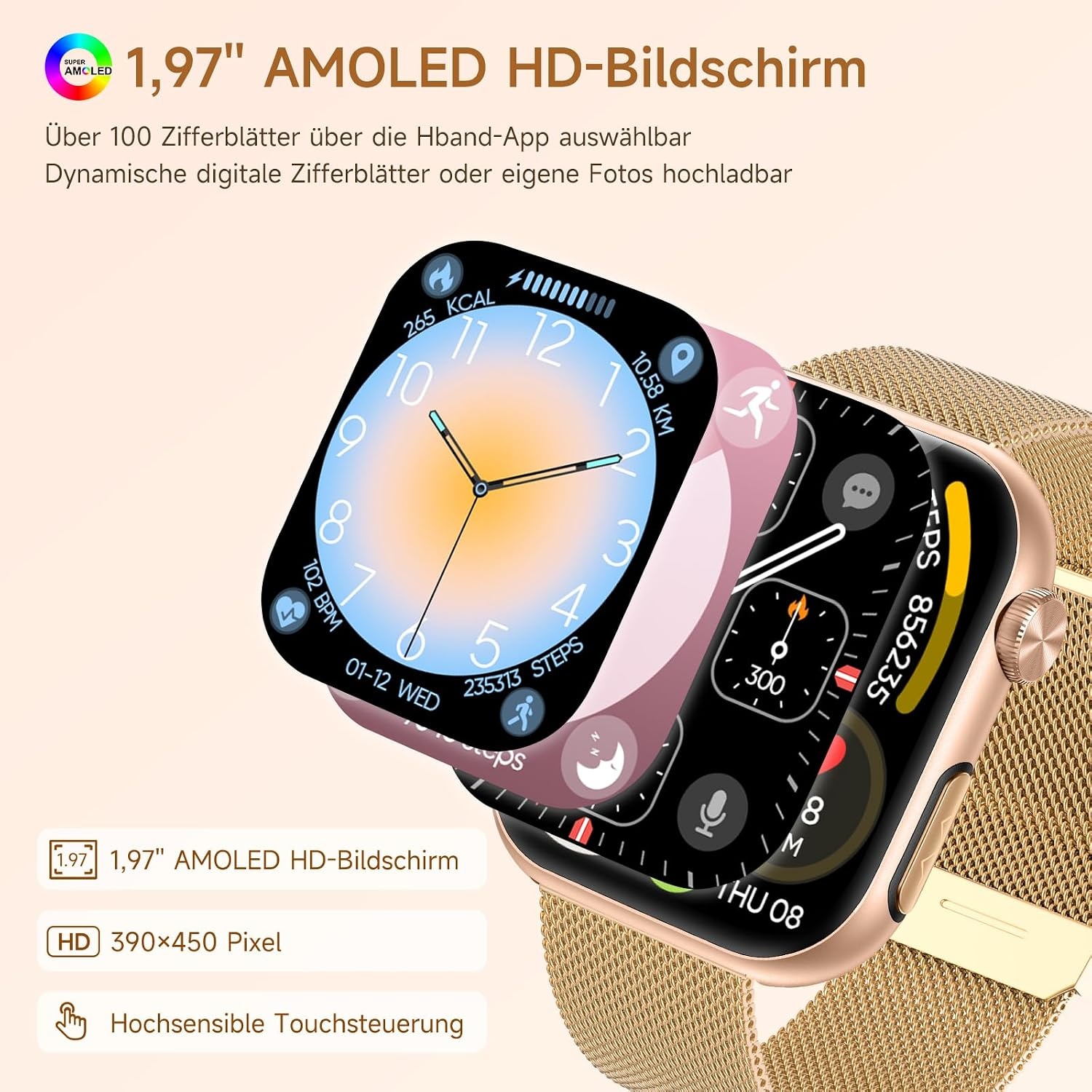 Damen-Smartwatch AMOLED 1,97 Zoll - Bis zu 58% Rabatt im Outlet