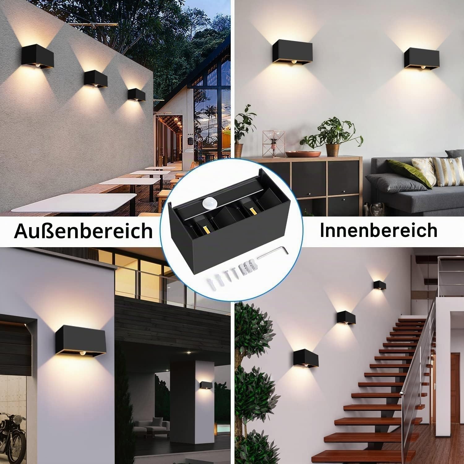 Kingwei 2er-Set LED-Wandleuchten mit Sensor, IP65, 20W, bis zu 61% Rabatt