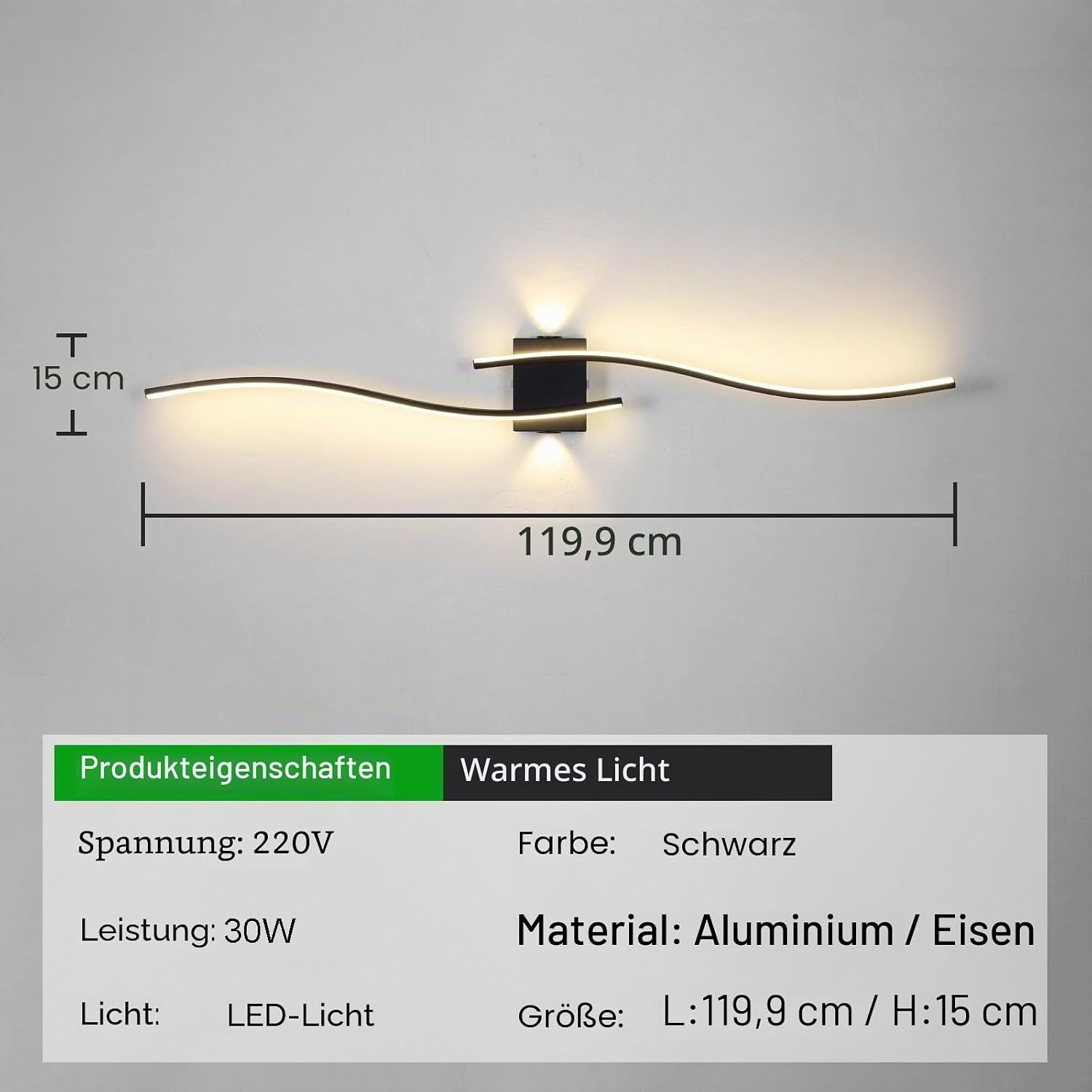 Moderne LED Wandleuchte 120 cm Schwarz - 3000K - Bis zu 61% Rabatt