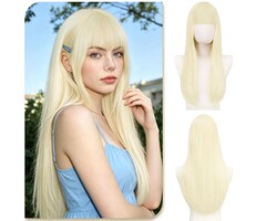 Lange blonde Perücke 60 cm, glatt mit Pony - bis zu 56% Rabatt im Outlet