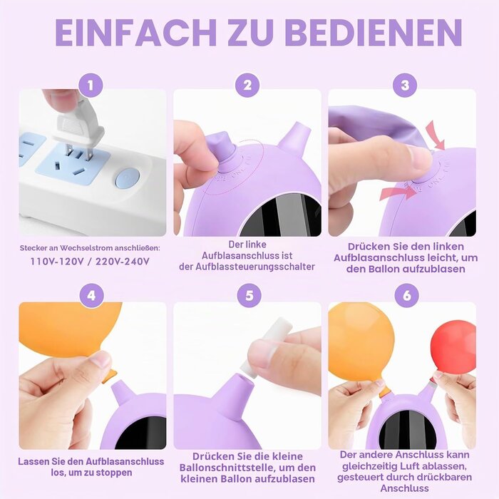 Elektrische Ballonpumpe 600W, Violett - Party-Helfer bis zu 59% günstiger