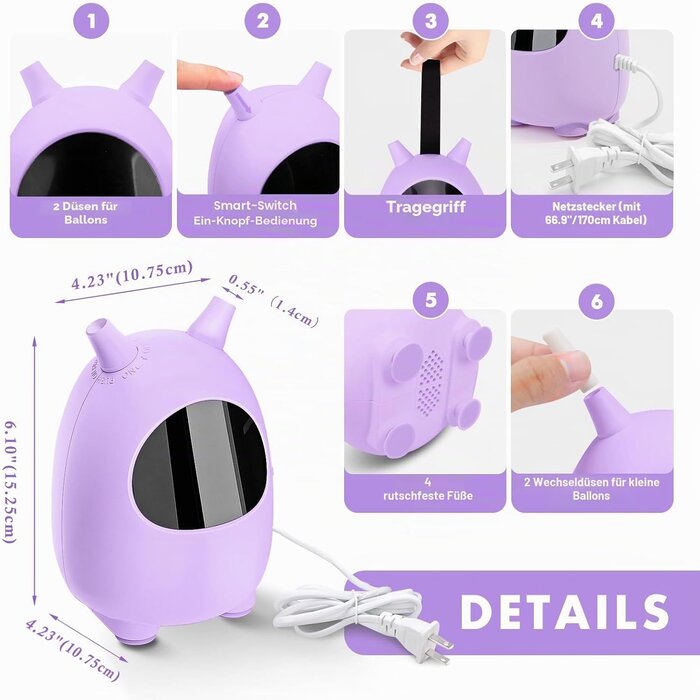 Elektrische Ballonpumpe 600W, Violett - Party-Helfer bis zu 59% günstiger