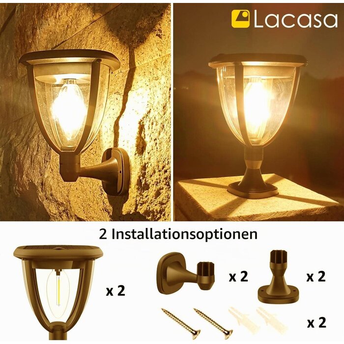 Solar LED-Wandlampen 2er-Set - Warmweiß - IP65 - Bis zu 61% Rabatt