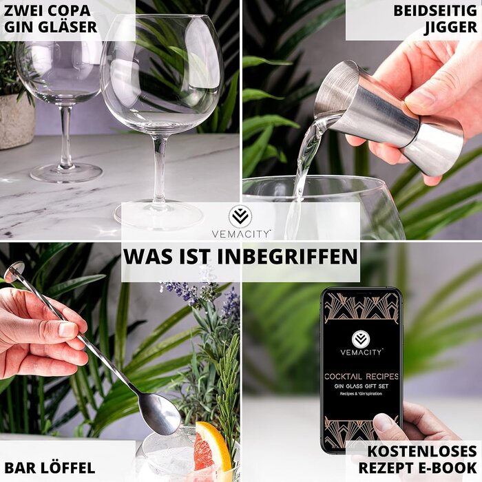 Gin Tonic Glas-Set im Copa-Design, 2 Stück mit Zubehör - bis zu 58% reduziert