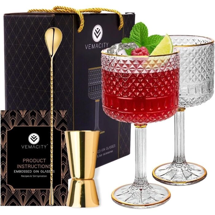 Gin Tonic Glas-Set im Copa-Design, 2 Stück mit Zubehör - bis zu 58% reduziert