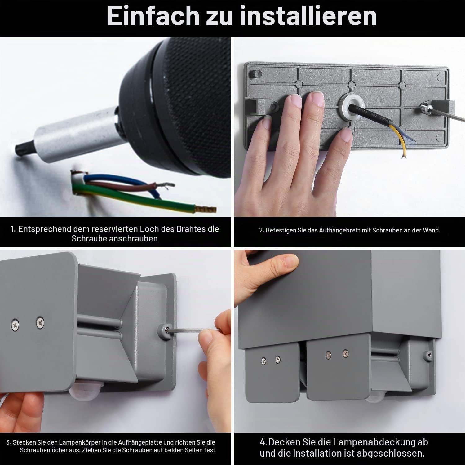 Kingwei 4x LED-Wandleuchten mit Bewegungsmelder - Grau - Jetzt bis zu 64% sparen