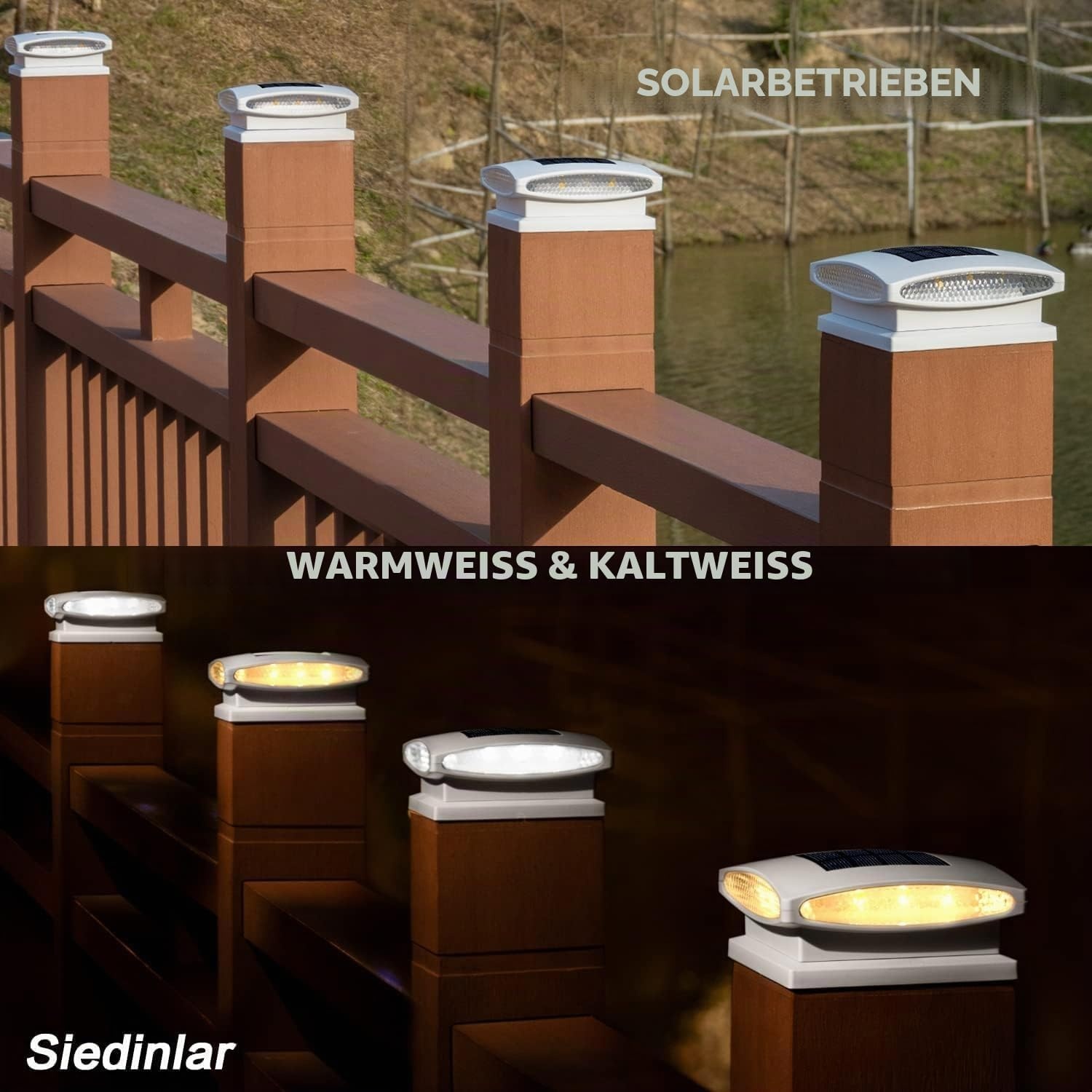4x Solar-Pfostenkappen: 24 LED, warm- & kaltweiß - bis zu 58% reduziert
