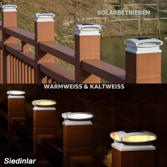4x Solar-Pfostenkappen: 24 LED, warm- & kaltweiß - bis zu 58% reduziert