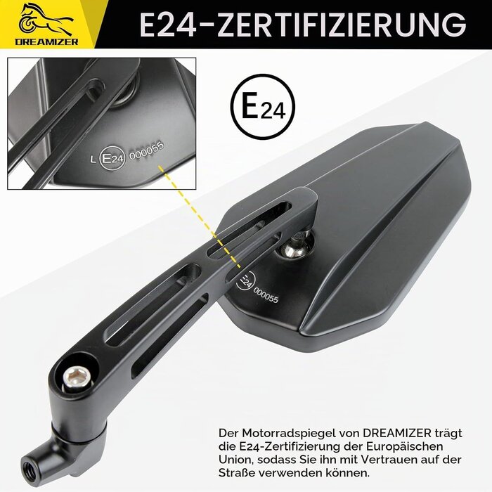 Universal Motorradspiegel mit E-Prüfzeichen - Schwarz/Gelb - Bis zu 62% Rabatt