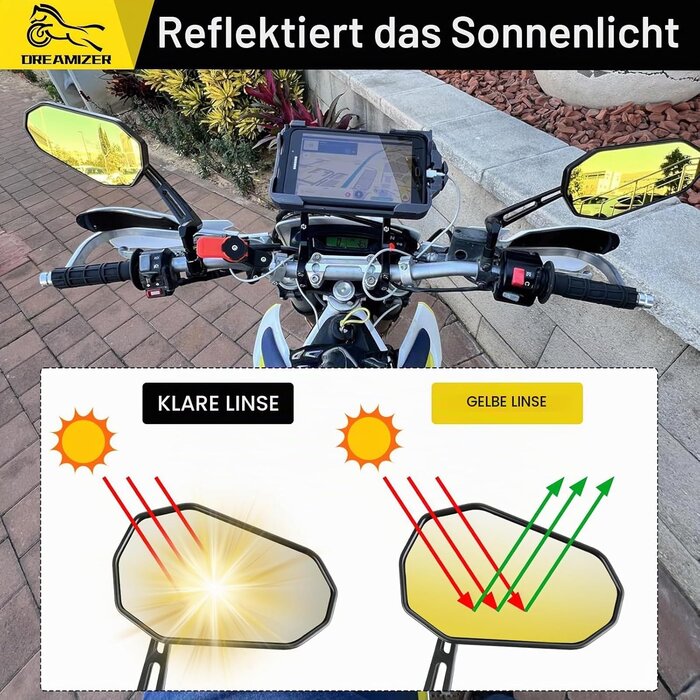 Universal Motorradspiegel mit E-Prüfzeichen - Schwarz/Gelb - Bis zu 62% Rabatt