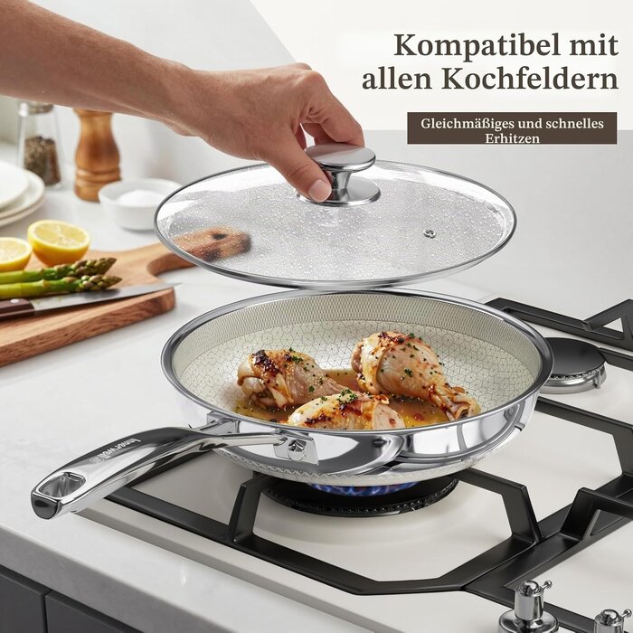 Premium Edelstahl-Bratpfanne 20 cm mit Deckel - bis zu 62% sparen