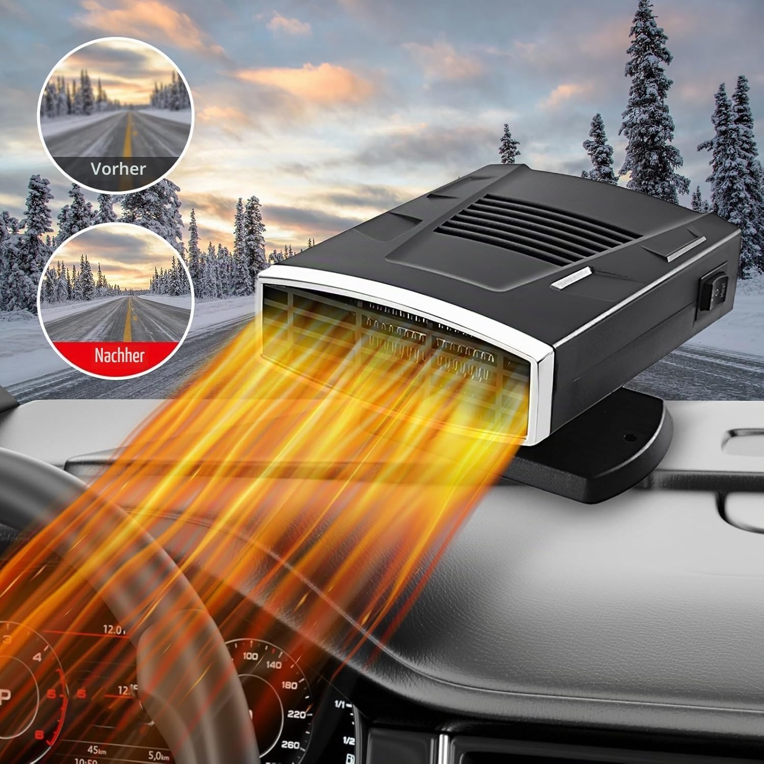 Tragbare Autoheizung 12V 200W mit 360°-Gelenk - bis zu 30% Rabatt