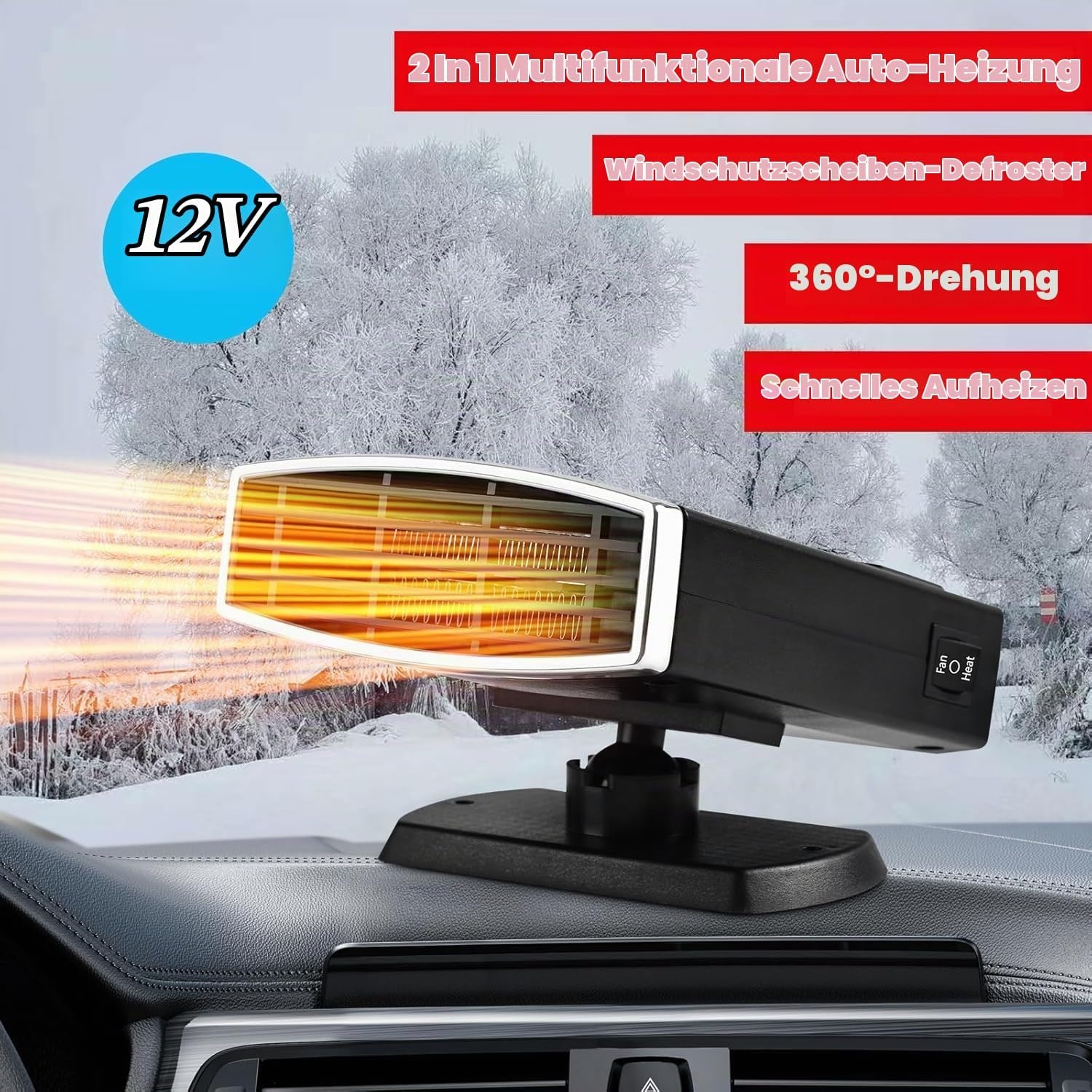 Tragbare Autoheizung 12V 200W mit 360°-Gelenk - bis zu 30% Rabatt