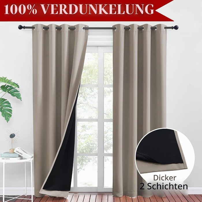 Verdunkelungsvorhänge 2er Set Sand 260x140cm | Jetzt bis zu 34% Rabatt