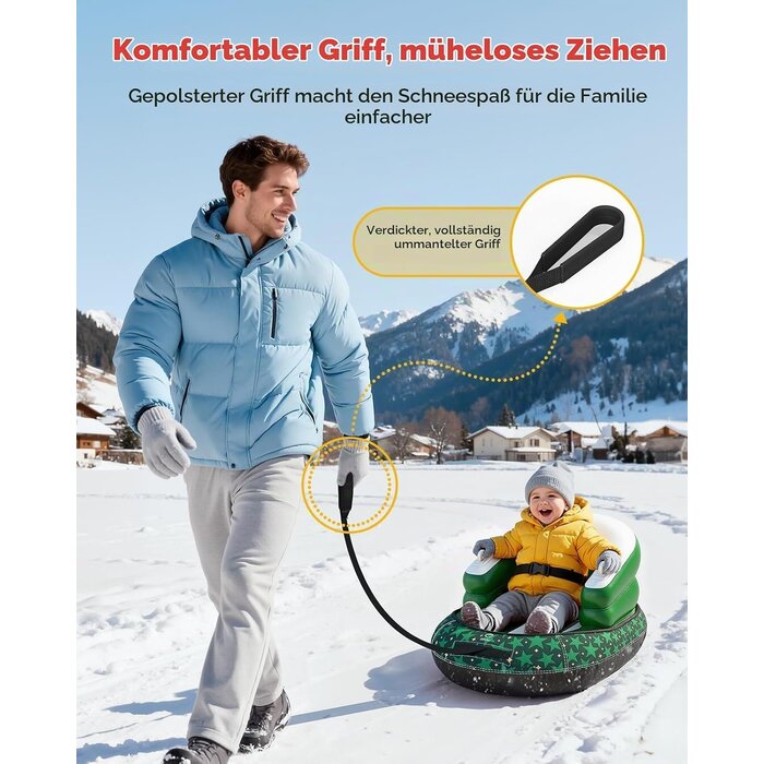 Aufblasbarer Schneeschlitten grün bis 50 kg - jetzt bis zu 59% Rabatt sparen