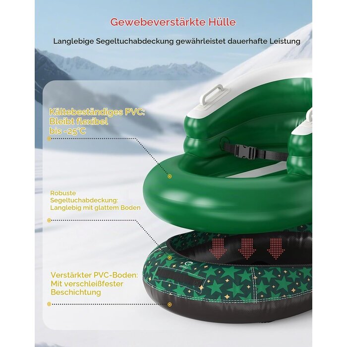 Aufblasbarer Schneeschlitten grün bis 50 kg - jetzt bis zu 59% Rabatt sparen