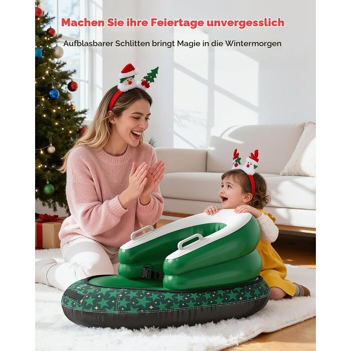 Aufblasbarer Schneeschlitten grün bis 50 kg - jetzt bis zu 59% Rabatt sparen