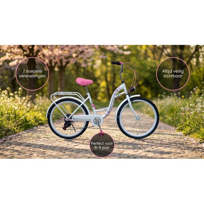 Mädchenfahrrad 24 Zoll, 6 Shimano-Gänge, Weiß/Rosa - bis zu 26% reduziert