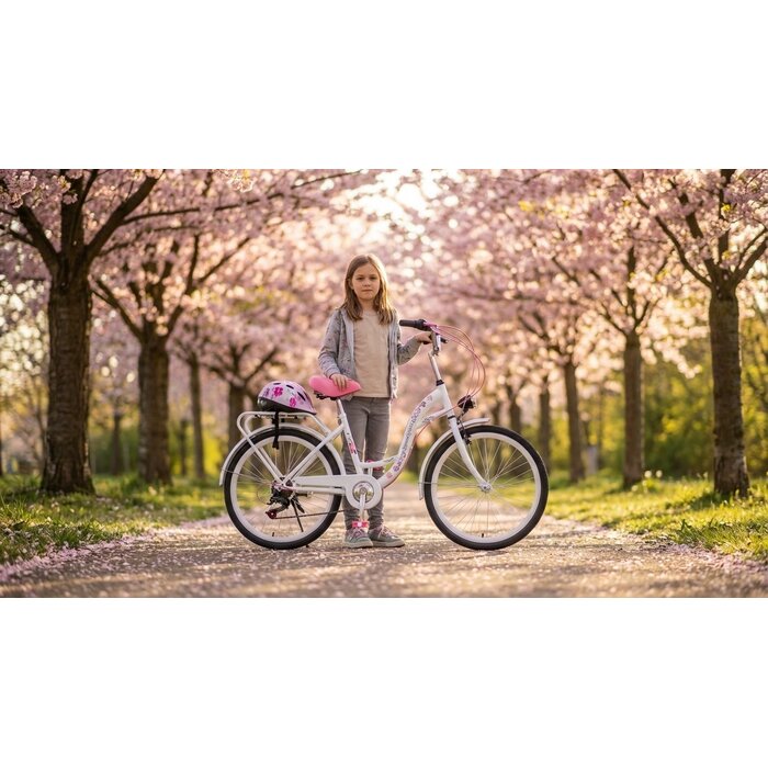 Mädchenfahrrad 24 Zoll, 6 Shimano-Gänge, Weiß/Rosa - bis zu 26% reduziert