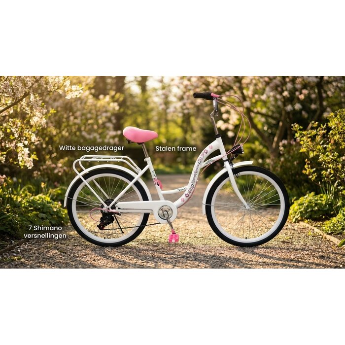 Mädchenfahrrad 24 Zoll, 6 Shimano-Gänge, Weiß/Rosa - bis zu 26% reduziert