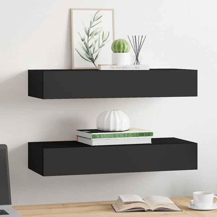 Vidaxl 2er-Set Wandregale mit Schublade, 60 cm, Schwarz - bis zu 34 % reduziert