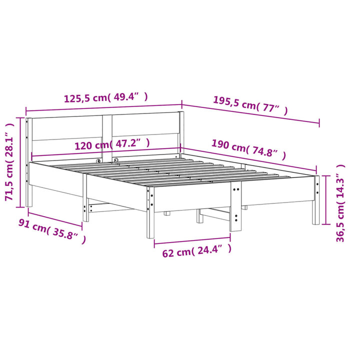 Vidaxl Massivholzbett Kiefer 120x190 cm - Natur - Outlet bis zu 35% Rabatt