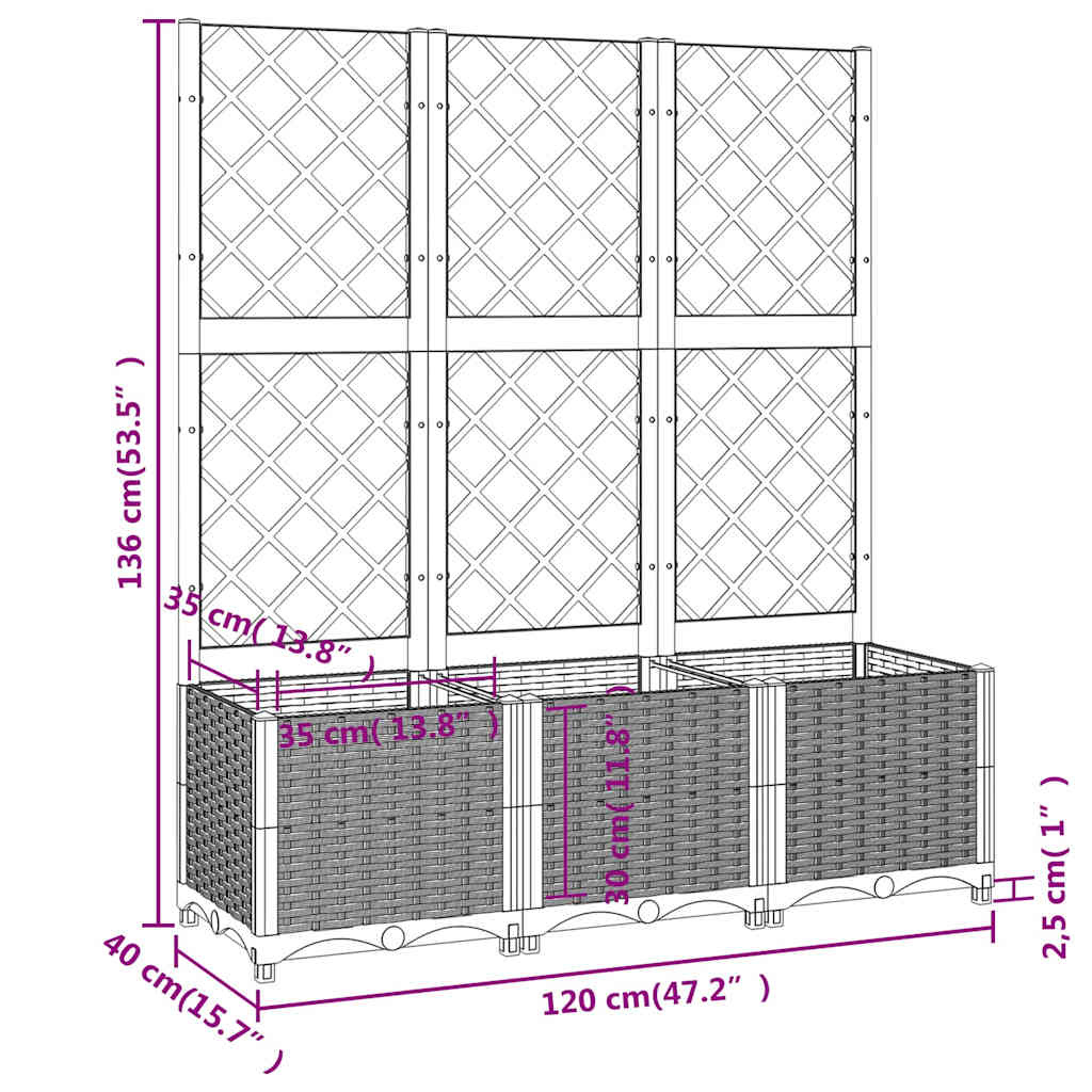 Vidaxl Pflanzkasten mit Rankgitter 120x40x136 cm Braun - bis zu 29% Rabatt