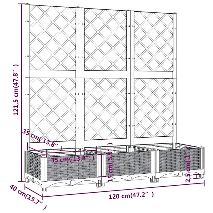 Vidaxl Pflanzkübel mit Rankgitter 120x40cm - Dunkelgrau - bis zu 34% sparen
