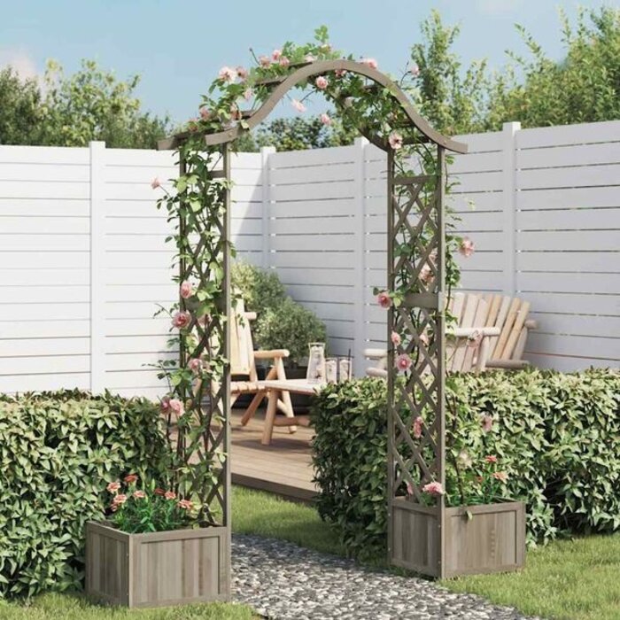 Vidaxl Massive Holz-Pergola mit Pflanzkübeln - Grau - bis zu 35% Rabatt
