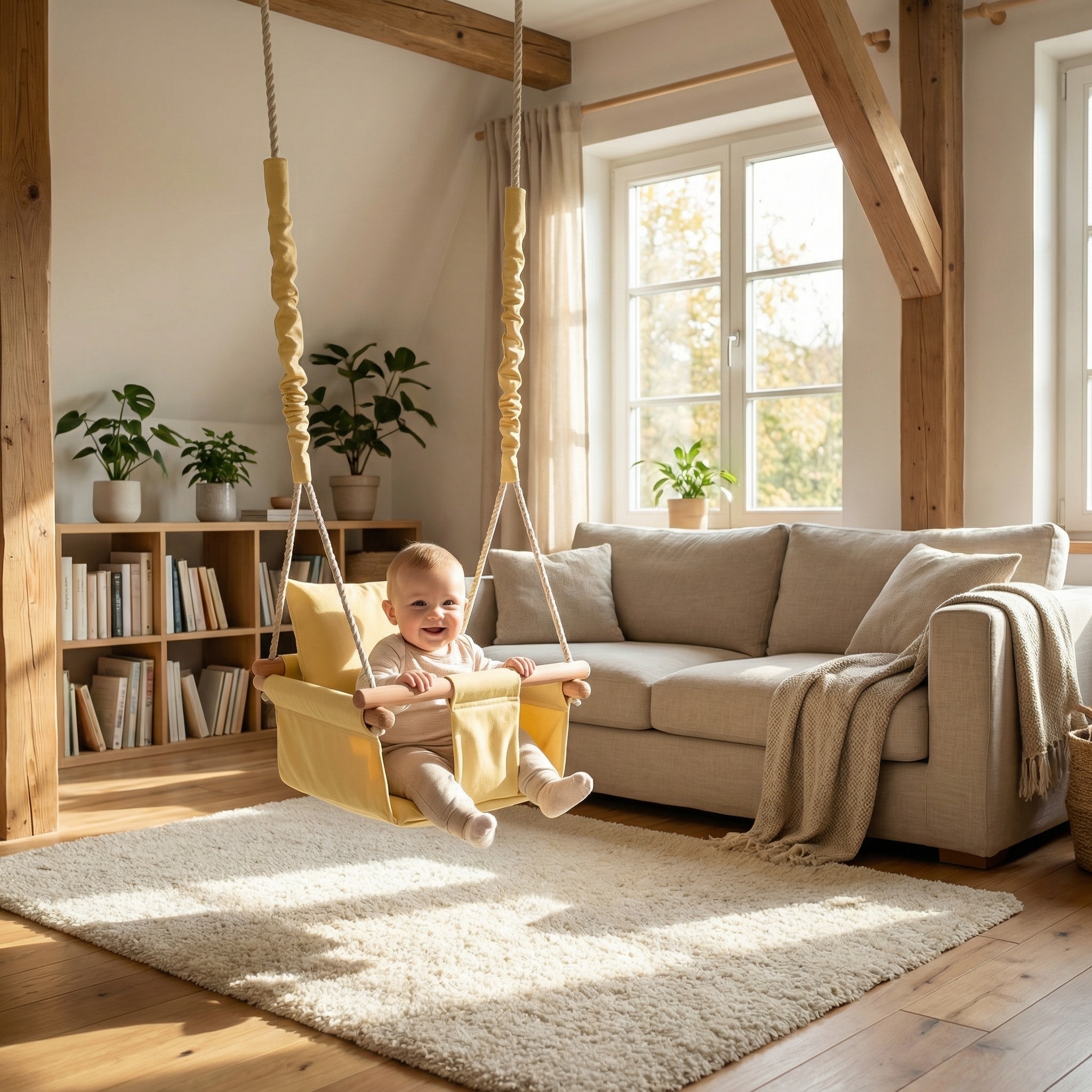 Viking Choice Babyschaukel Gelb - Baumwolle & Holz - bis zu 36% Rabatt