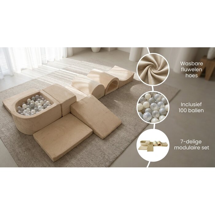 Viking Choice 7-tlg. Schaumstoff-Spielset mit Bällebad & 100 Bällen - Beige - bis zu 43% Rabatt