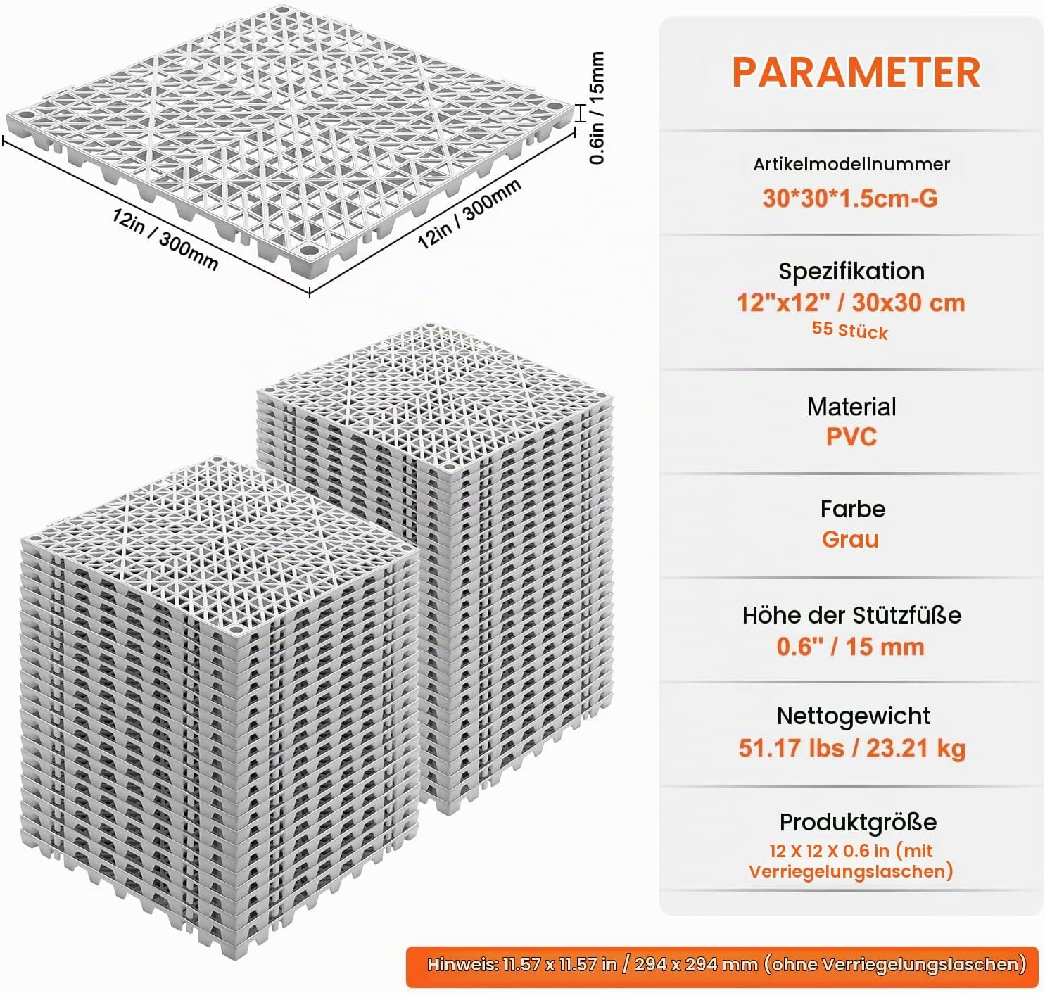 55er Set Drainagematten 30x30 cm - Rutschfester Boden - Jetzt bis zu 30% sparen