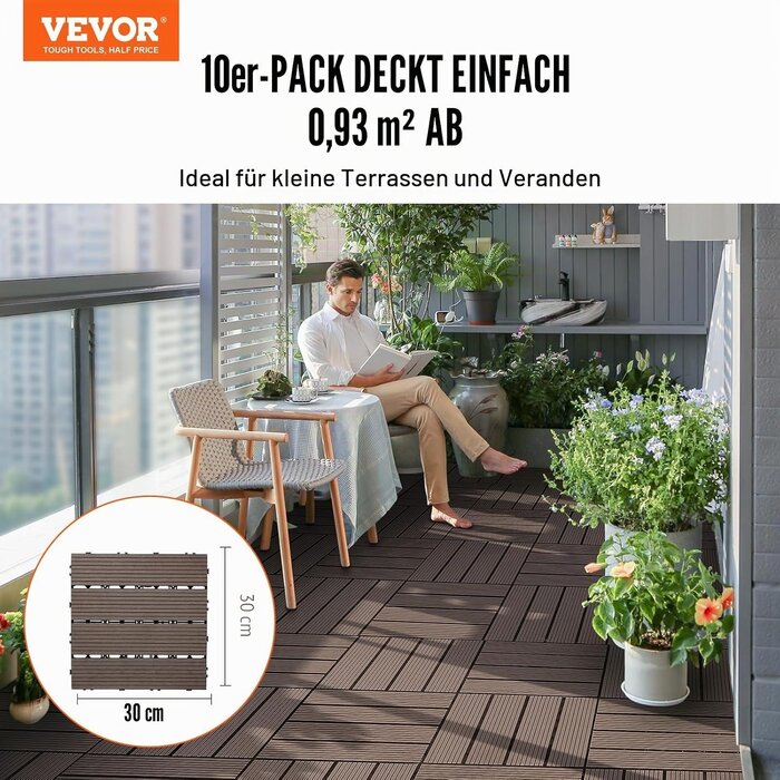 WPC Terrassenfliesen 27er Set Dunkelbraun - bis zu 35% Rabatt