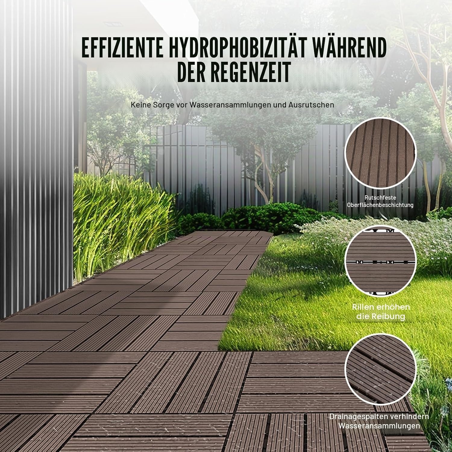 WPC Terrassenfliesen 27er Set Dunkelbraun - bis zu 35% Rabatt