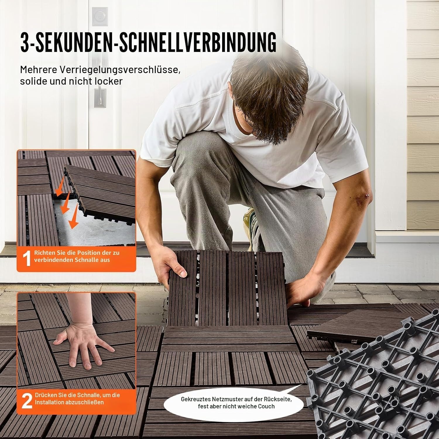 WPC Terrassenfliesen 27er Set Dunkelbraun - bis zu 35% Rabatt